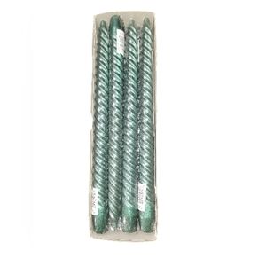 12 In Metallic Green Spiral  Taper Candles X4